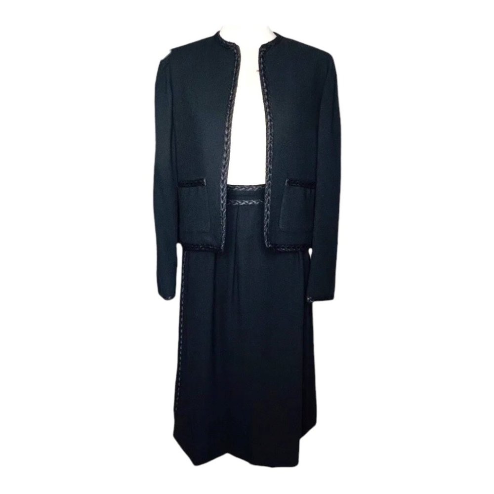 Limited Editions 60s Wool Skirt Suit Embroidered Piping Details Black EUC VINTG - Picture 6 of 13